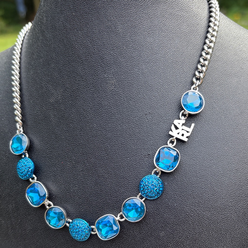 Karl Lagerfeld - Chic Blue Crystal And Silver Necklace W Extender 78$